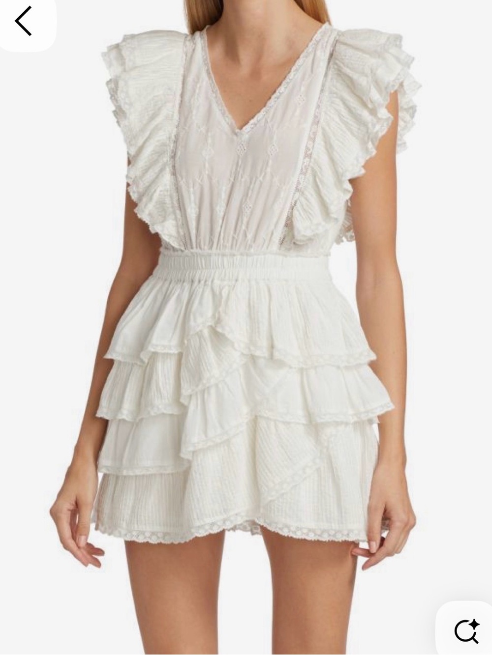 LoveShackFancy White Ruffled Tiered V-Neck Mini Dress